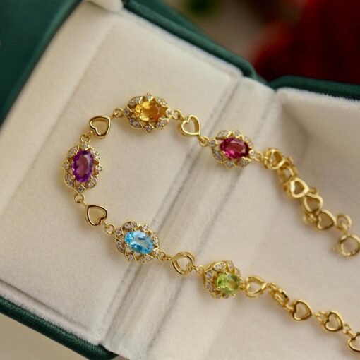 Natural rainbow stone bracelet/Sterling 925Silver 18KGold-Plated Multi-stone bracelet/garnet bracelet with topaz Amethyst citrine & peridot - Image 2
