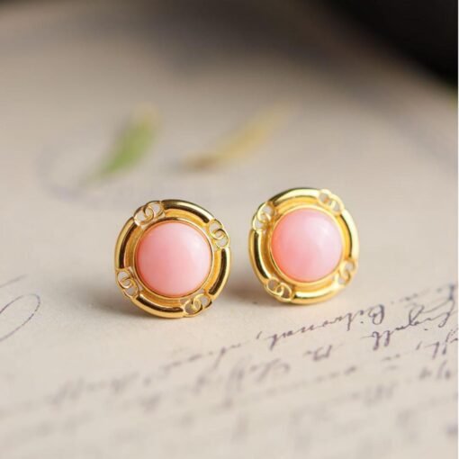 Natural pink Australian shell Stud Earrings/Sterling 925Silver 18KGold-Plated shell Studs/Customize gift box/anniversary gift/dainty studs