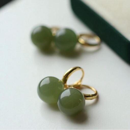 Natural jade dangle Earrings/Sterling 925Silver 18K Gold-Plated green gray nephrite drops/Customize gift box/anniversary gift/retro earrings - Image 5