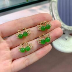 Natural green jade Stud Earrings/Sterling 925 Silver 18K Gold-Plated jade Swan Studs/Customize gift box/anniversary gift/Swan studs/gift for