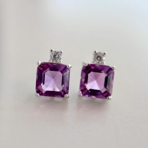 Natural Amethyst Stud Earrings /Sterling 925 Silver 18K Gold-Plated Amethyst Studs/Customize gift box/birthstone gift/anniversary gift