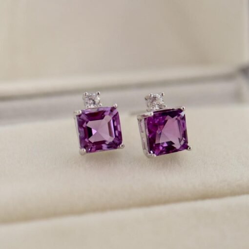 Natural Amethyst Stud Earrings /Sterling 925 Silver 18K Gold-Plated Amethyst Studs/Customize gift box/birthstone gift/anniversary gift - Image 3