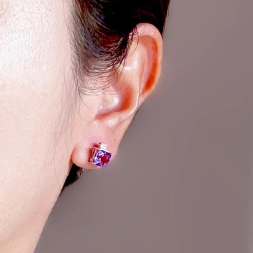 Natural Amethyst Stud Earrings /Sterling 925 Silver 18K Gold-Plated Amethyst Studs/Customize gift box/birthstone gift/anniversary gift - Image 2