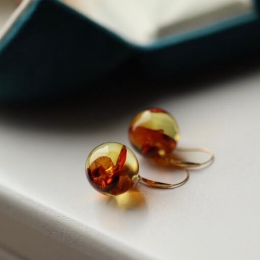 Natural Floral amber dangle Earrings /Sterling 925 Silver 18K Gold-Plated Floral amber drops/Customize gift box/gift for her/gift for mum - Image 5