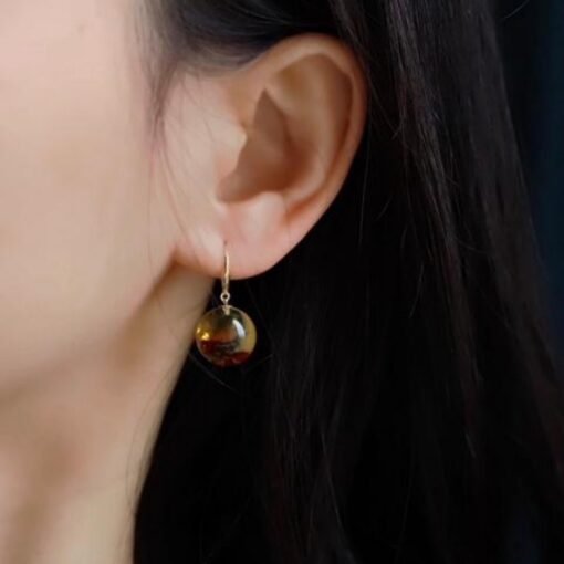 Natural Floral amber dangle Earrings /Sterling 925 Silver 18K Gold-Plated Floral amber drops/Customize gift box/gift for her/gift for mum - Image 2
