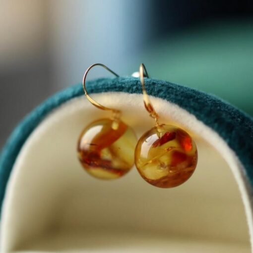 Natural Floral amber dangle Earrings /Sterling 925 Silver 18K Gold-Plated Floral amber drops/Customize gift box/gift for her/gift for mum - Image 3