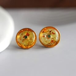 Natural Floral amber Stud Earrings/Sterling 925Silver 18K Gold-Plated Floral amber Studs/Customize gift box/amber earrings silver/mum's gift