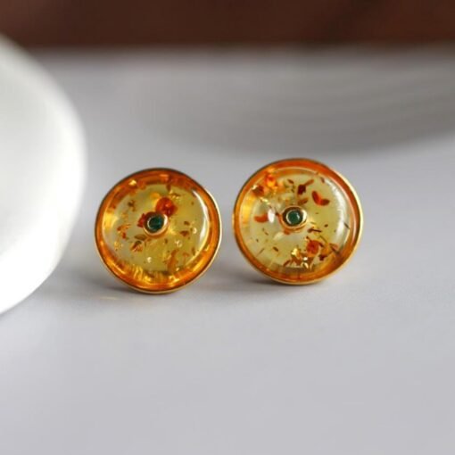Natural Floral amber Stud Earrings/Sterling 925Silver 18K Gold-Plated Floral amber Studs/Customize gift box/amber earrings silver/mum's gift