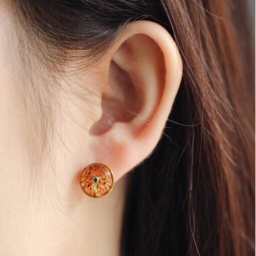 Natural Floral amber Stud Earrings/Sterling 925Silver 18K Gold-Plated Floral amber Studs/Customize gift box/amber earrings silver/mum's gift - Image 2