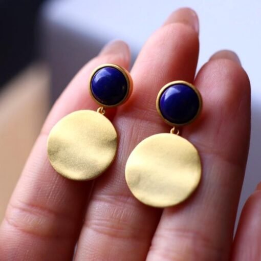 Natural Lapis lazuli dangle Earrings/Sterling 925 Silver 18k Gold-Plated Lapis lazuli drops/Customize gift box/anniversary gift/gift for mum - Image 5