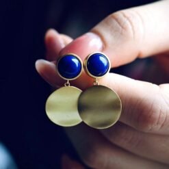 Natural Lapis lazuli dangle Earrings/Sterling 925 Silver 18k Gold-Plated Lapis lazuli drops/Customize gift box/anniversary gift/gift for mum