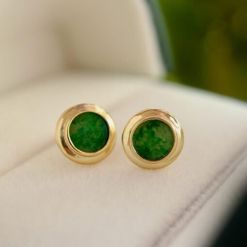 Natural jadeite Stud Earrings /Sterling 925 Silver 18k Gold-Plated green jade Studs/Customize gift box/anniversary gift/classic earrings