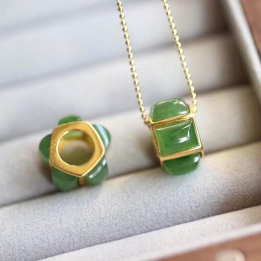 Natural green jade pendant/Sterling 925Silver 18K Gold-Plated heart cut jade pendant/Customize gift box/pendant silver gift/good luck gift - Image 3