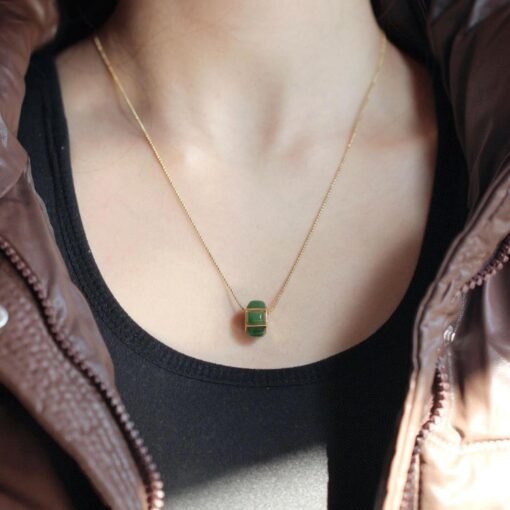 Natural green jade pendant/Sterling 925Silver 18K Gold-Plated heart cut jade pendant/Customize gift box/pendant silver gift/good luck gift - Image 2