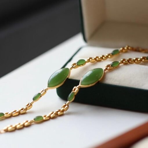 Natural green jade bracelet/Sterling 925Silver 18KGold-Plated marquise jade  bracelet/Customize gift box/anniversary gift/raw jade bracelet - Image 5