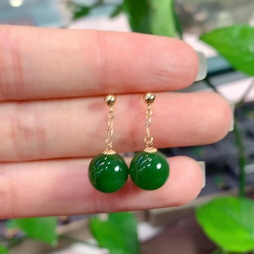 Genuine green jade dangle Earrings/Sterling 925-Silver 18KGold-Plated jade drops/Customize gift box/anniversary gift/unique gift for wife - Image 4