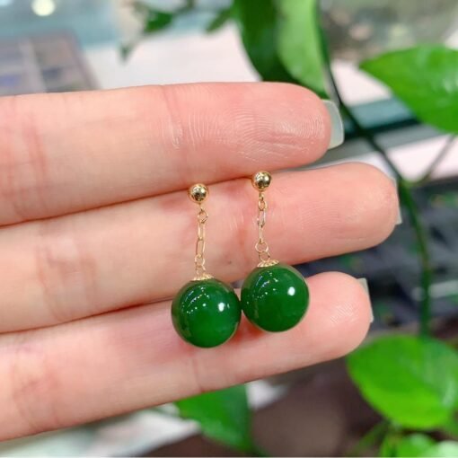 Genuine green jade dangle Earrings/Sterling 925-Silver 18KGold-Plated jade drops/Customize gift box/anniversary gift/unique gift for wife - Image 2