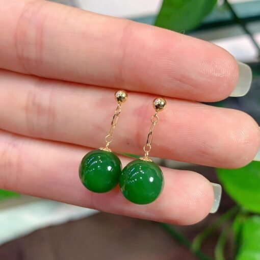 Genuine green jade dangle Earrings/Sterling 925-Silver 18KGold-Plated jade drops/Customize gift box/anniversary gift/unique gift for wife - Image 5
