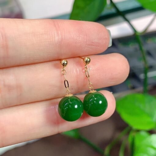 Genuine green jade dangle Earrings/Sterling 925-Silver 18KGold-Plated jade drops/Customize gift box/anniversary gift/unique gift for wife - Image 3
