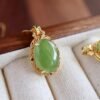 Natural green jade pendant/Sterling 925Silver 18K Gold-Plated oval cut jade pendant/Customize gift box/pendant silver gift/good luck gift