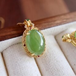 Natural green jade pendant/Sterling 925Silver 18K Gold-Plated oval cut jade pendant/Customize gift box/pendant silver gift/good luck gift