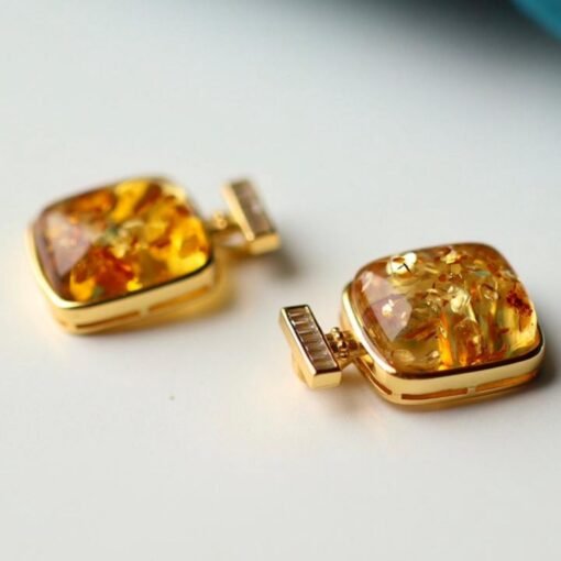 Natural Floral amber pendant/Sterling 925Silver 18K Gold-Plated Floral amber Studs/Customize gift box/amber perfume bottle earrings silver - Image 4
