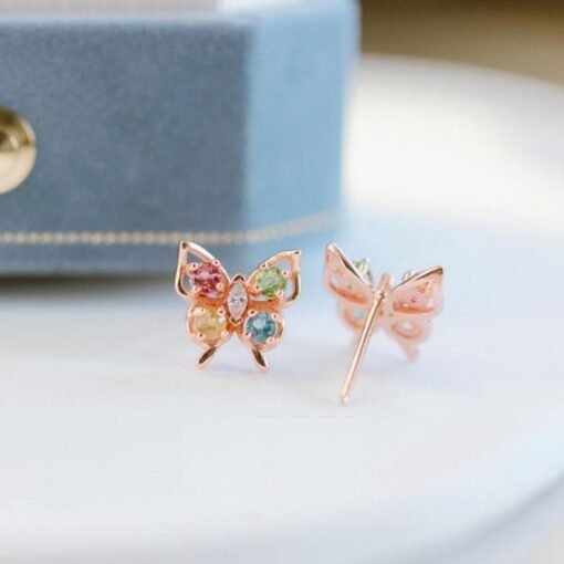 Natural tourmaline Stud Earrings/Sterling 925Silver 18K Gold-Plated tourmaline butterfly Studs/Customize gift box/October birthstone gift - Image 5
