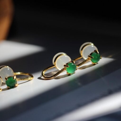 Natural green jadeite Stud Earrings /Sterling 925Silver 18K Gold-Plated jade Studs/Customize gift box/genuine jade earrings/anniversary gift - Image 4