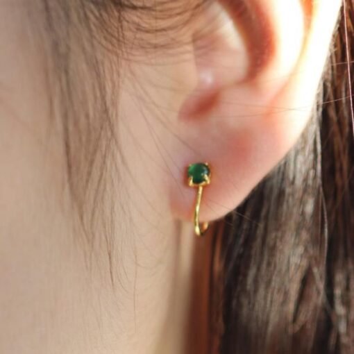 Natural green jadeite Stud Earrings /Sterling 925Silver 18K Gold-Plated jade Studs/Customize gift box/genuine jade earrings/anniversary gift - Image 3