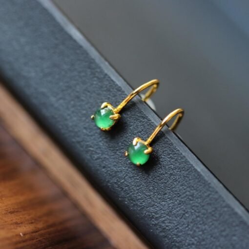 Natural green jadeite Stud Earrings /Sterling 925Silver 18K Gold-Plated jade Studs/Customize gift box/genuine jade earrings/anniversary gift - Image 5