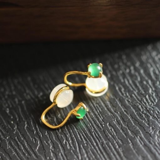 Natural green jadeite Stud Earrings /Sterling 925Silver 18K Gold-Plated jade Studs/Customize gift box/genuine jade earrings/anniversary gift - Image 2