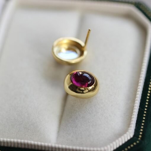 Natural purple garnet Stud Earrings /Sterling 925Silver 18K Gold-Plated oval garnet Studs/Customize gift box/January birthstone gift for her - Image 5