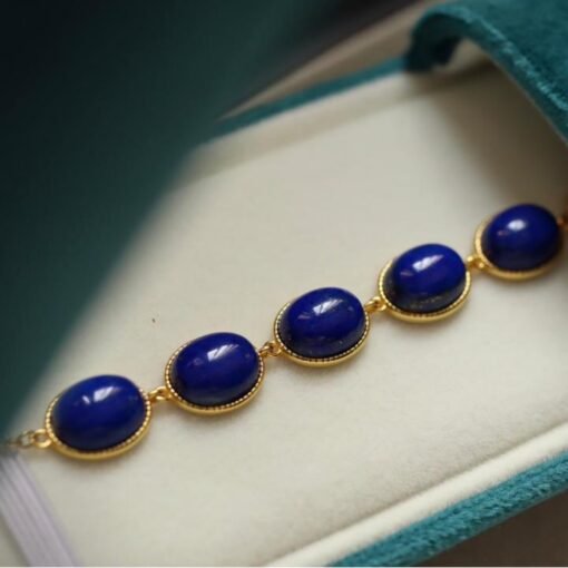 Natural Lapis lazuli bracelet/Sterling 925-Silver Gold-Plated Lapis lazuli bracelet/Customize gift box/anniversary gift/gift for mum - Image 2