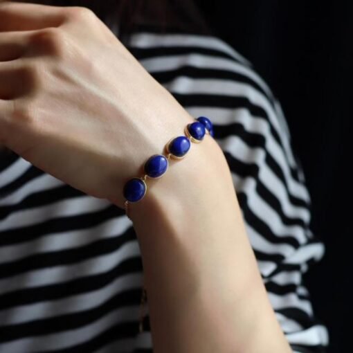 Natural Lapis lazuli bracelet/Sterling 925-Silver Gold-Plated Lapis lazuli bracelet/Customize gift box/anniversary gift/gift for mum - Image 5