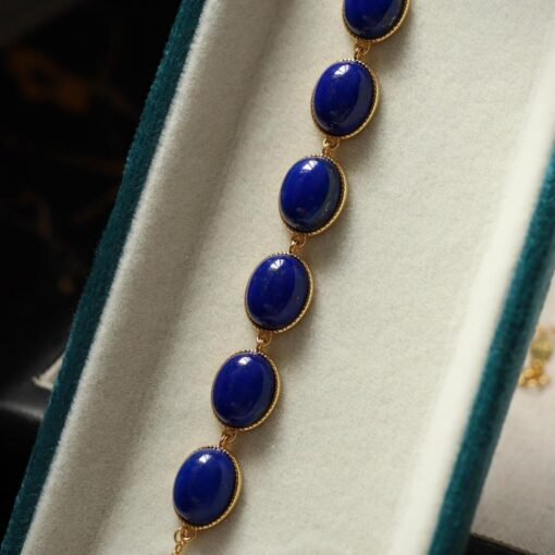 Natural Lapis lazuli bracelet/Sterling 925-Silver Gold-Plated Lapis lazuli bracelet/Customize gift box/anniversary gift/gift for mum - Image 4