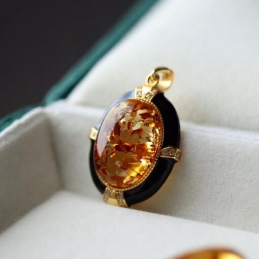 Natural Floral amber pendant/Sterling 925Silver 18K Gold-Plated Floral amber Enamel pendant/Customize gift box/amber Enamel necklace silver - Image 2