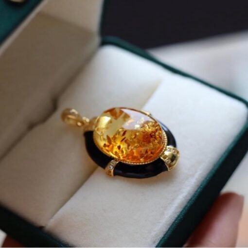 Natural Floral amber pendant/Sterling 925Silver 18K Gold-Plated Floral amber Enamel pendant/Customize gift box/amber Enamel necklace silver - Image 3