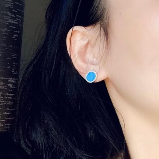 Genuine Turquoise stud Earrings/Sterling 925 Silver 18K Gold-Plated Turquoise studs/Customize gift box/December birthstone gift/anniversary - Image 3