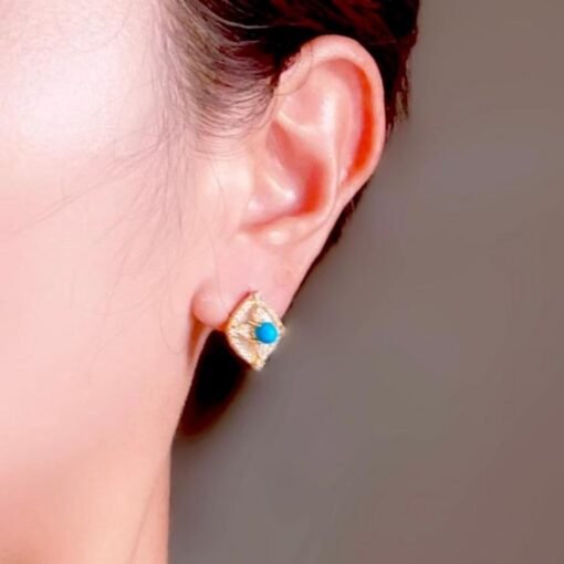 Genuine Turquoise stud Earrings/Sterling 925 Silver 18K Gold-Plated Turquoise studs/Customize gift box/December birthstone gift/French style - Image 2