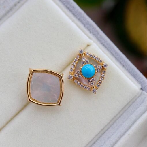 Genuine Turquoise stud Earrings/Sterling 925 Silver 18K Gold-Plated Turquoise studs/Customize gift box/December birthstone gift/French style - Image 4