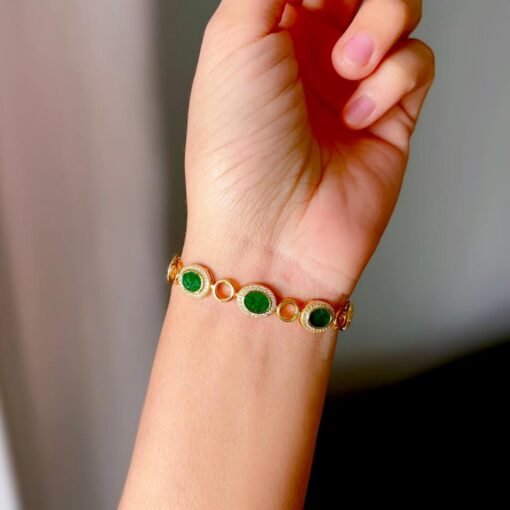 Natural green jade bracelet/Sterling 925Silver 18KGold-Plated jadeite  bracelet/Customize gift box/anniversary gift/raw jade bracelet gift - Image 2