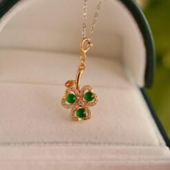 Natural green jade pendant/Sterling 925Silver 18KGold-Plated jadeite pendant/Customize gift box/four-leaf clover pendant silver gift for her