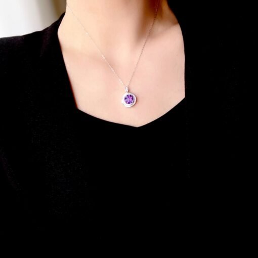 Natural Amethyst pendant/Sterling 925Silver 18k Gold-Plated round Amethyst pendant/Customize gift box/February birthstone gift for her - Image 2