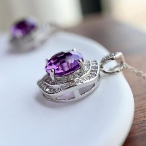 Natural Amethyst pendant/Sterling 925Silver 18k Gold-Plated round Amethyst pendant/Customize gift box/February birthstone gift for her - Image 4