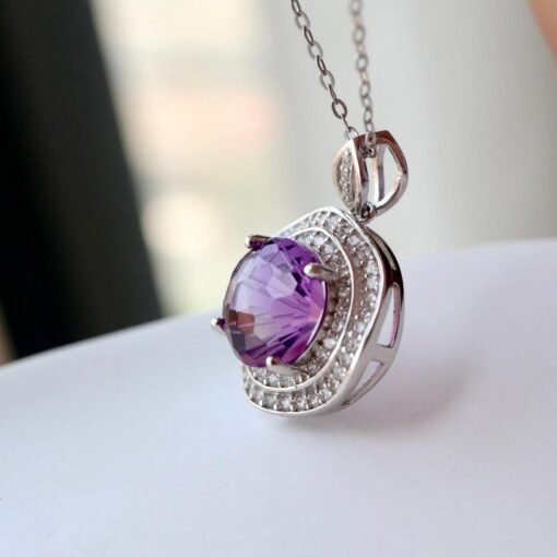 Natural Amethyst pendant/Sterling 925Silver 18k Gold-Plated round Amethyst pendant/Customize gift box/February birthstone gift for her - Image 3