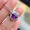 Natural Amethyst pendant/Sterling 925Silver 18k Gold-Plated round Amethyst pendant/Customize gift box/February birthstone gift for her