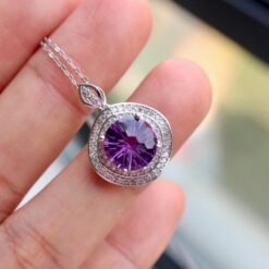 Natural Amethyst pendant/Sterling 925Silver 18k Gold-Plated round Amethyst pendant/Customize gift box/February birthstone gift for her