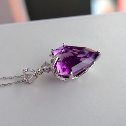 Natural Amethyst pendant/Sterling 925Silver 18k Gold-Plated Bullet-shaped Amethyst pendant/Customize gift box/February birthstone for her - Image 3