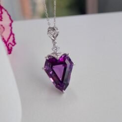 Natural Amethyst pendant/Sterling 925Silver 18k Gold-Plated Bullet-shaped Amethyst pendant/Customize gift box/February birthstone for her