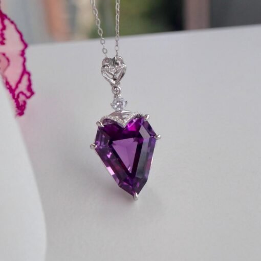 Natural Amethyst pendant/Sterling 925Silver 18k Gold-Plated Bullet-shaped Amethyst pendant/Customize gift box/February birthstone for her